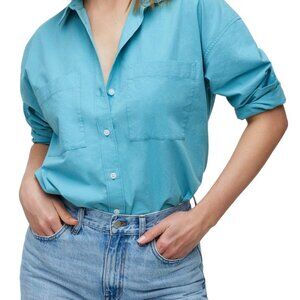 Madewell The Oversized Straight Hem Shirt in Signature Poplin Turquoise Size L